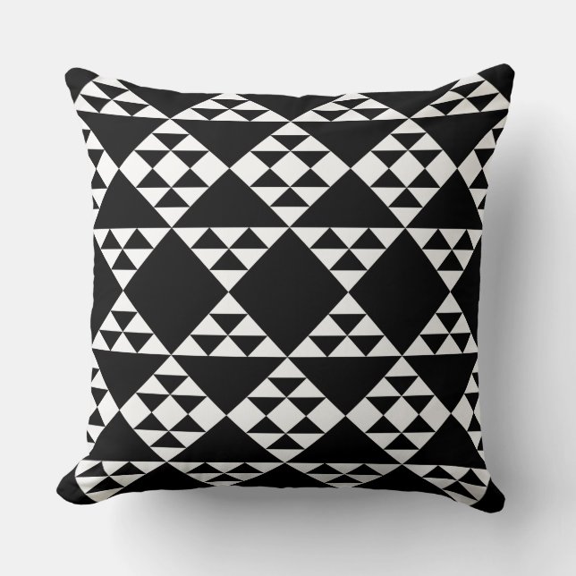 Coussin Ethnic White Triangle Motif Black (Recto)