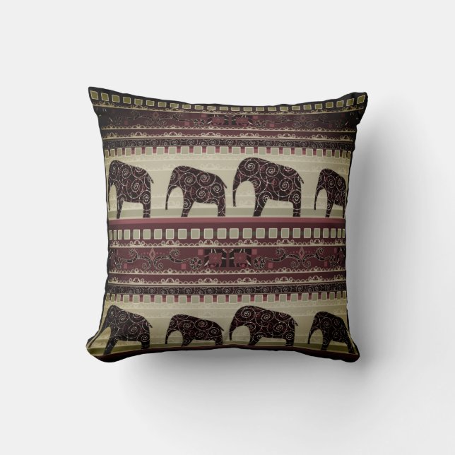 Coussin Ethno design elephants ornemental (Recto)