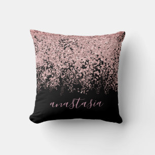 Coussin Étincelle tendance Glam Rose Gold Glittery Script