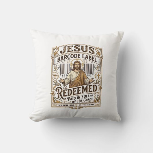 Coussin Étiquette de code-barres Jésus Rachetée Jésus Code (Recto)