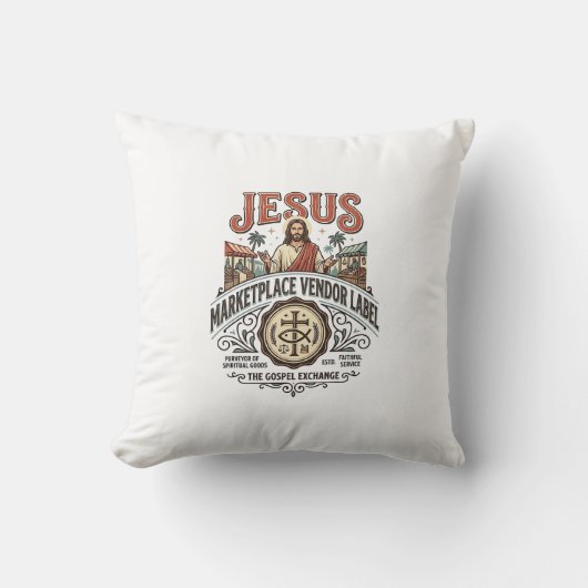 Coussin Étiquette de vendeur du marché de Jésus Marché de (Recto)