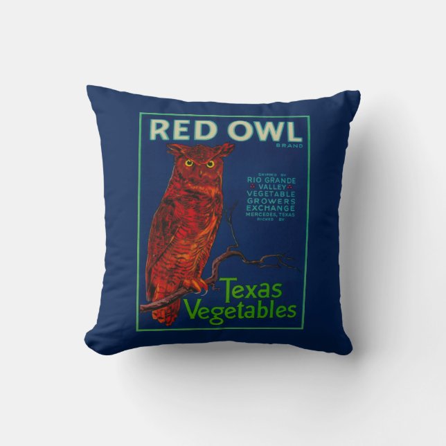 Coussin Étiquette végétal de hibou rouge (Recto)