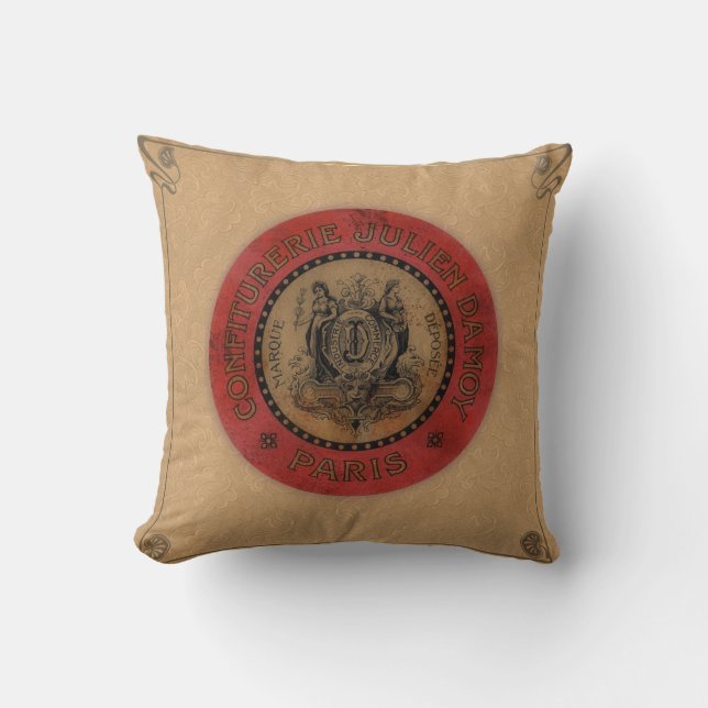 Coussin Étiquette vintage de Français (Recto)