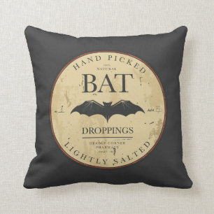 Coussin Étiquette vintage de Halloween de crottes de batte