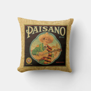 Coussin Étiquette vintage la Floride et Paisano de fruit