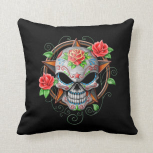 Coussin Étoile de crâne de sucre, noire