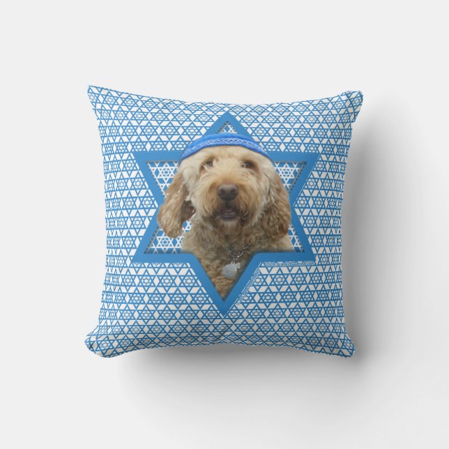 Coussin Étoile de David de Hanoukka - GoldenDoodle (Recto)