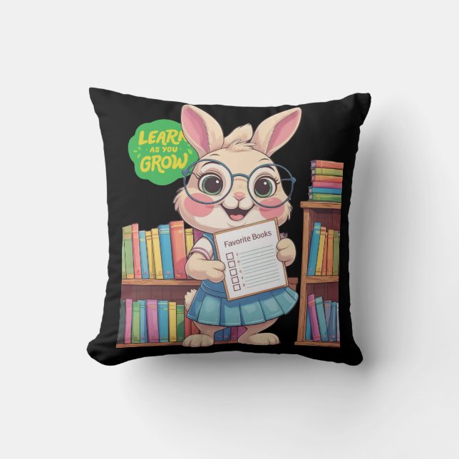 Coussin 🐰📚 Étoile de la bibliothécaire en formation – Éd (Recto)