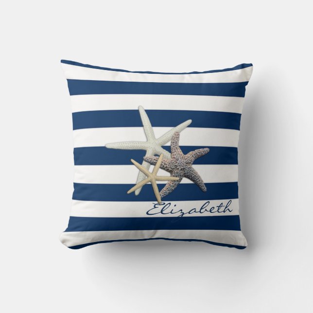 Coussin Étoile de mer adorable, rayures bleu marine - Pers (Recto)