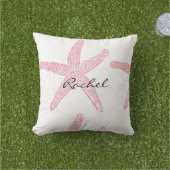 Coussin Étoile de mer Blanc Pastel Rose Blanc Nom Cadeau F (Herbe)