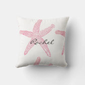 Coussin Étoile de mer Blanc Pastel Rose Blanc Nom Cadeau F (Verso)