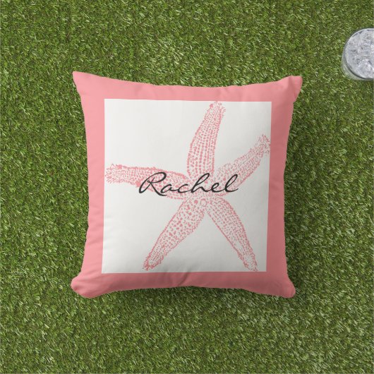 Coussin Étoile de mer Blanche Rose Nom Modèle Plage Fémini (Herbe)