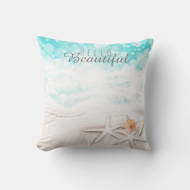 Coussin Étoile de mer de plage de sable blanc océan bleu t (Recto)
