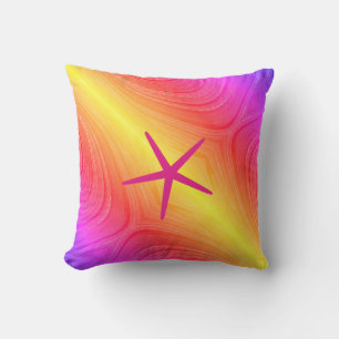 Coussin Étoile de mer multicolore rose jaune artistique Fê