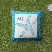Coussin Étoile de mer Pailletée Bleu Turquoise Monogramme  (Herbe)
