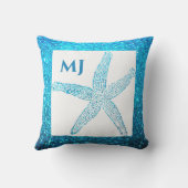 Coussin Étoile de mer Pailletée Bleu Turquoise Monogramme  (Verso)