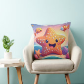 Coussin Étoile de mer souriante mignonne sur la plage (Chaise)