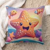 Coussin Étoile de mer souriante mignonne sur la plage (Couverture)