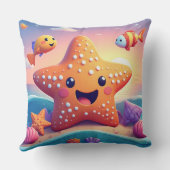 Coussin Étoile de mer souriante mignonne sur la plage (Verso)