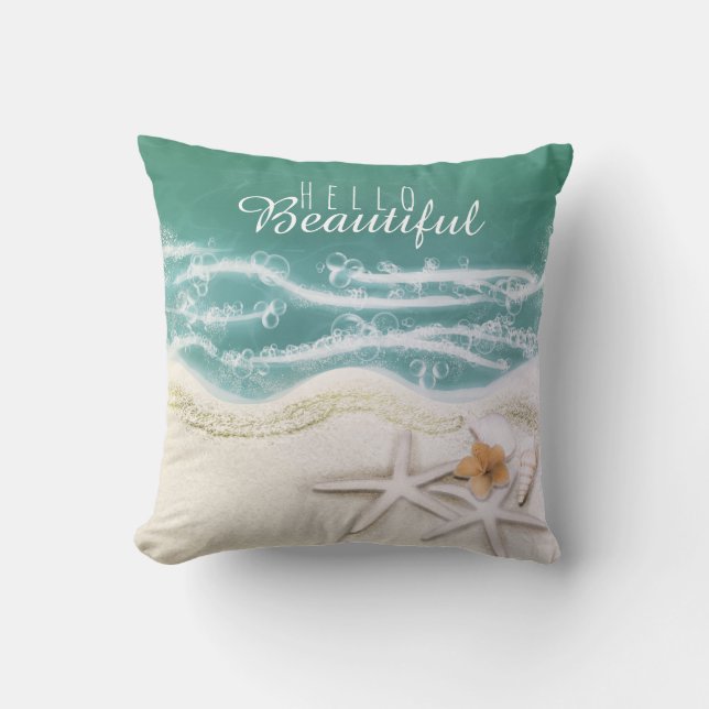 Coussin Étoile de mer sur la plage Eau de mer sarcelle Chi (Recto)