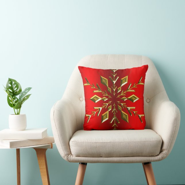 Coussin Étoile de neige en or pour Noël rouge (Chaise)