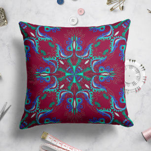 Coussin étoile en fleur céleste à Magenta