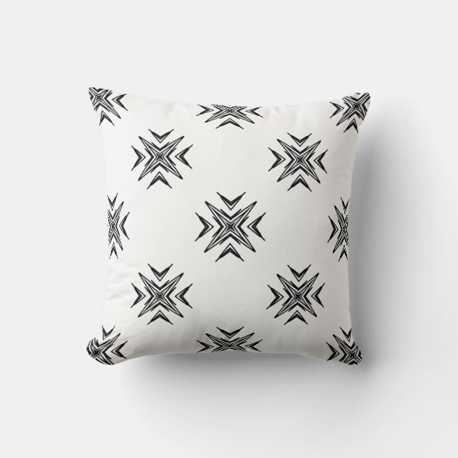 Coussin étoile noir blanc motif géométrique (Recto)