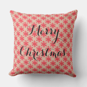 Coussin Étoile pointillée rouge sur taupe