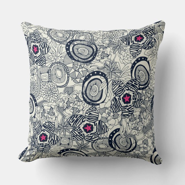 Coussin étoile rose ivoire succulente (Recto)
