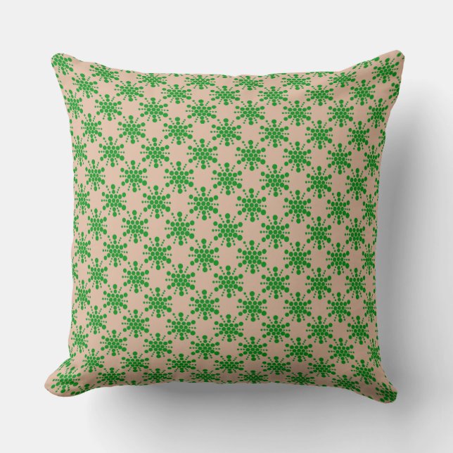 Coussin Étoile verte pointillée sur taupe (Recto)