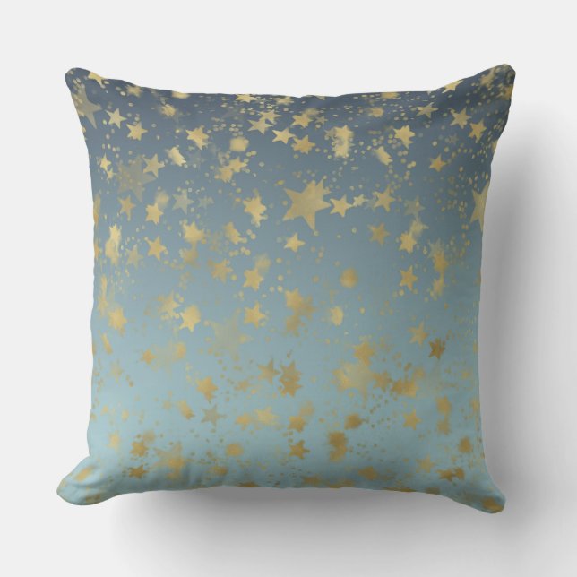 Coussin Étoiles Aqua Blue Gold Ombre (Recto)