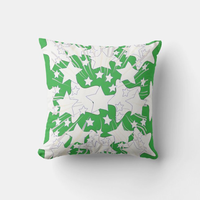 Coussin Étoiles blanches à profusion vert brillant  (Recto)