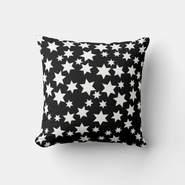 Coussin Étoiles blanches aléatoires sur fond noir (Recto)