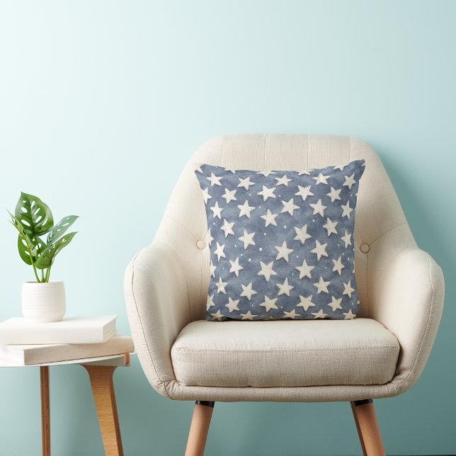 Coussin Étoiles Blanches Bleues Étincellent (Chaise)