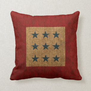 Coussin Étoiles bleu et rouge rustiques