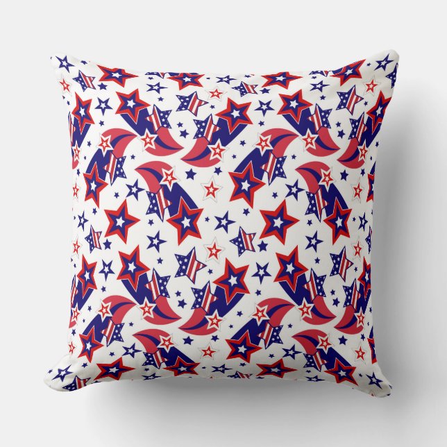 COUSSIN ÉTOILES BLEUES BLANCHES ROUGES BRILLANTES (Recto)