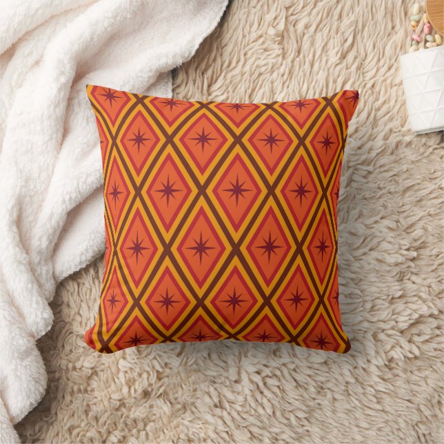 Coussin Étoiles brunes du milieu du siècle sur des diamant (Couverture)