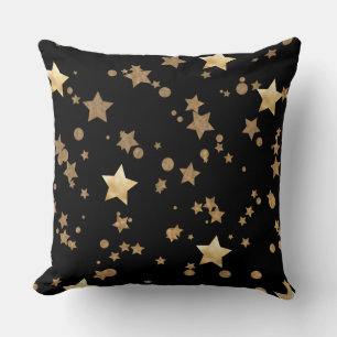 Coussin Étoiles célestes noires et d'or et Pois