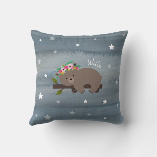 Coussin Étoiles d'aquarelle Boho Bear (Verso)