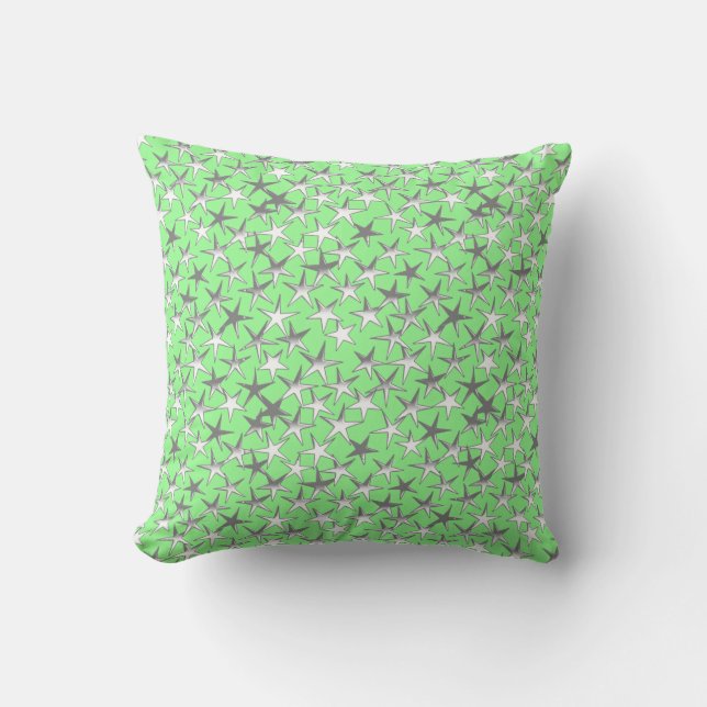 Coussin étoiles d'argent, sur vert citron (Recto)