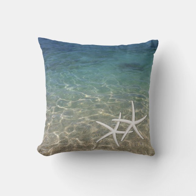Coussin Étoiles de mer bleues tropicales d'océan de plage (Recto)