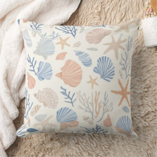 Coussin Étoiles de mer Coquillages des côtes Bleu Crème Pê