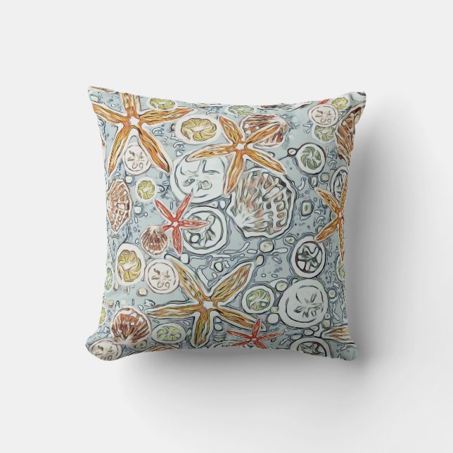 Coussin Étoiles de mer de plage de batik et peinture de (Recto)