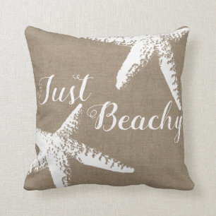 Coussin Étoiles de mer et toile de jute blanches côtières