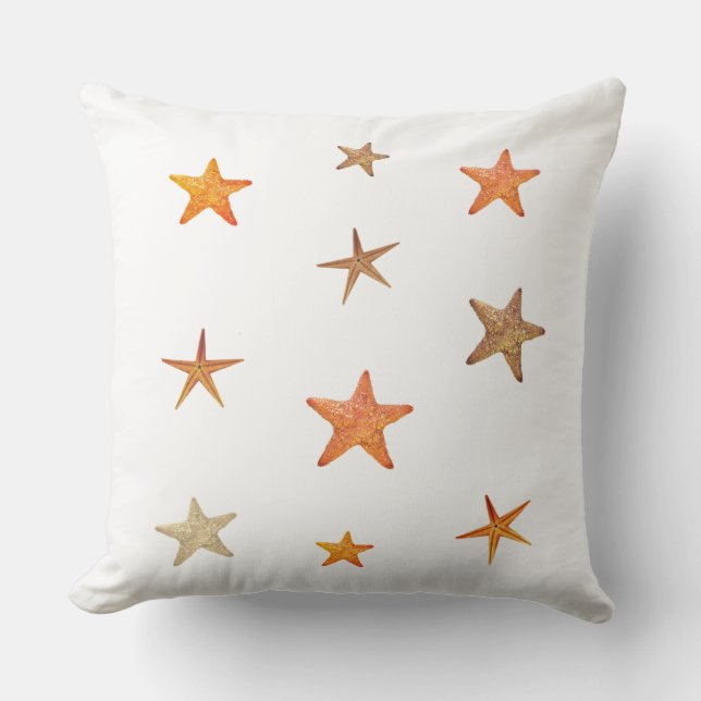 Coussin Etoiles de mer orange et beige sur blanc (Recto)