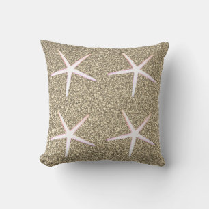 Coussin Étoiles de mer roses et blanches motifs paillettes