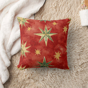 Coussin Étoiles de Noël Rouge Vert Or