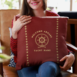Coussin Étoiles de roue rouge or nautique