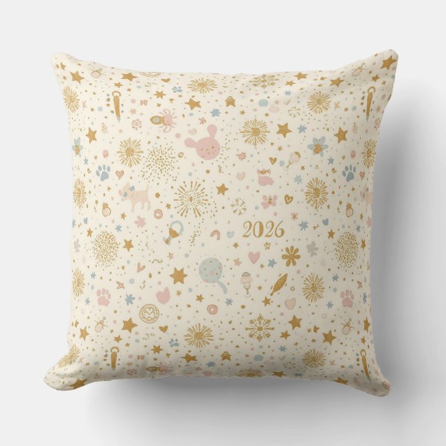 Coussin Étoiles Dorées & Célébration 2026 Décoration de Ma (Recto)