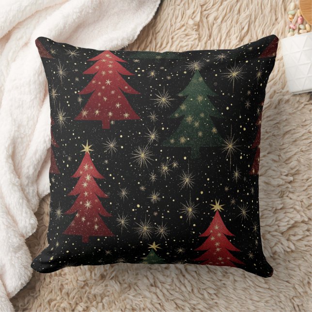 Coussin Étoiles dorées et sapins de Noël (1) (Couverture)